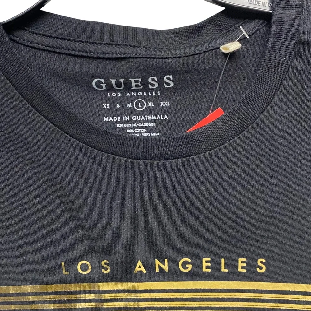 Guess‎ Mens Black Gold Foil Triangle Logo Graphic T-Shirt L NWT - Picture 4 of 6